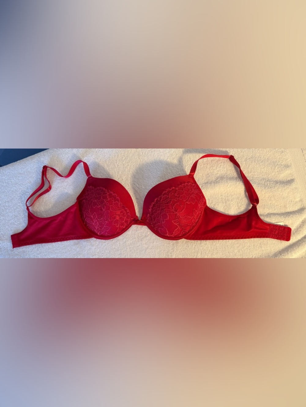 Women's Red Lace Push-Up Bra with Lace Overlay